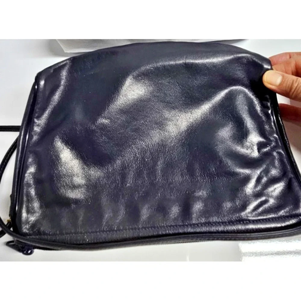 VINTAGE‎ MR. LEATHER dark blue leather shoulder bag 9x6.5x2.5